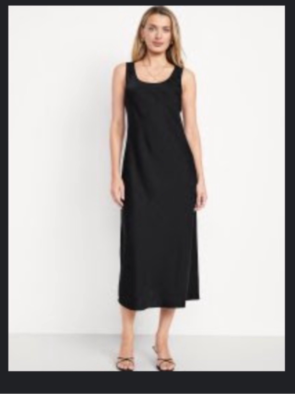 Old Navy Black Sleeveless Satin Midi Dress